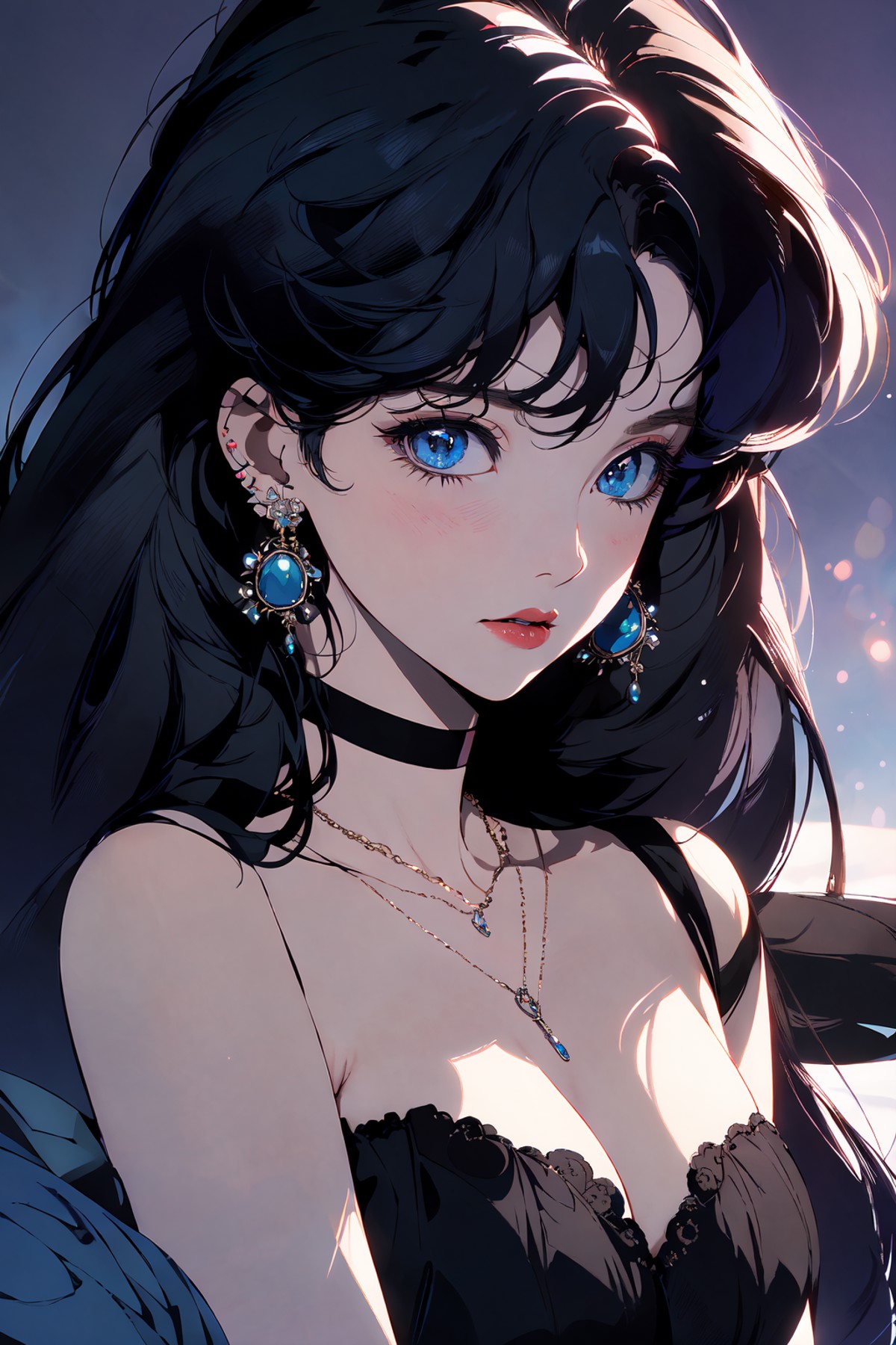 19037-2114326572-(masterpiece_1.2), best quality,PIXIV, _1girl, solo, black hair, jewelry, long hair, earrings, blue eyes, choker, looking at vie.png